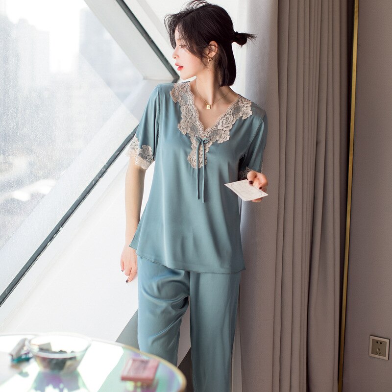 Silk Pajama Sets Sleepwear Suits Short Couples Pyjamas Male Satin Men's Pajamas Casual Sleepwear Men's Summer XXXL