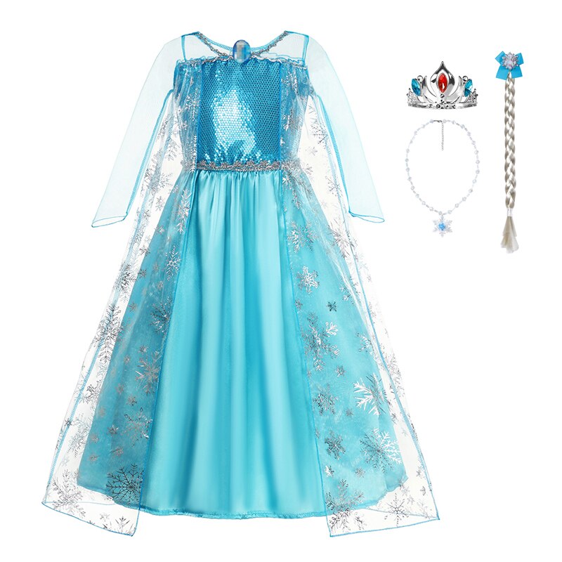 Disney 2022 Snow Queen Elsa Princess Costume Girls Halloween Party Frozen Elsa Dress Up Clothing Kids Sequins Dresses Vestidos