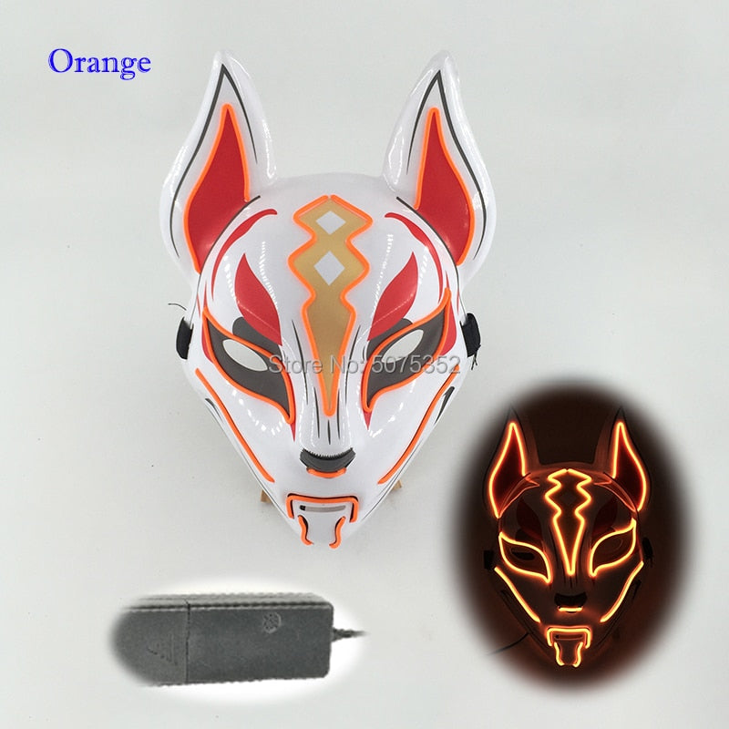 Anime Expro Decor Japanese Fox Mask Neon Led Light Cosplay Mask Halloween Party Rave Led Mask Dance DJ Payday Costume Props