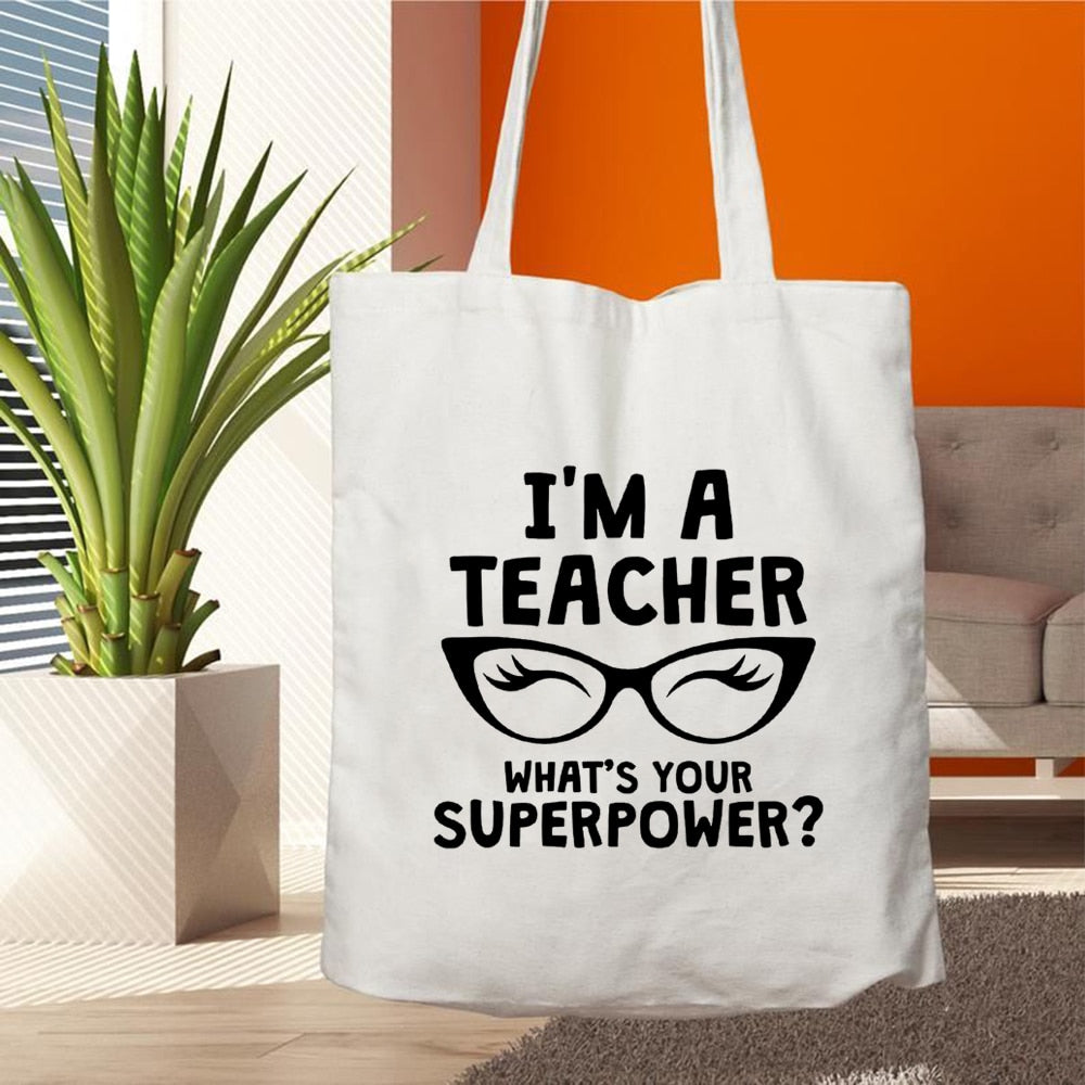 Teacher Life Canvas Shopping Tote Bag Reusable Love Printing Women Eco Shoulder Bag Book Bag Gift for Teacher Handbag Shopper