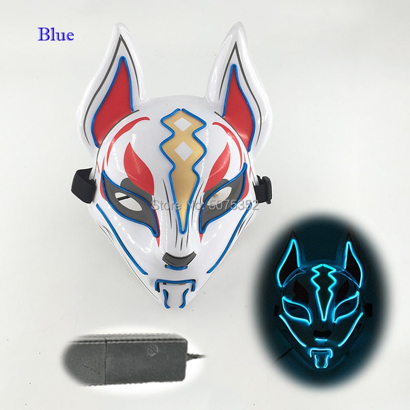 Anime Expro Decor Japanese Fox Mask Neon Led Light Cosplay Mask Halloween Party Rave Led Mask Dance DJ Payday Costume Props