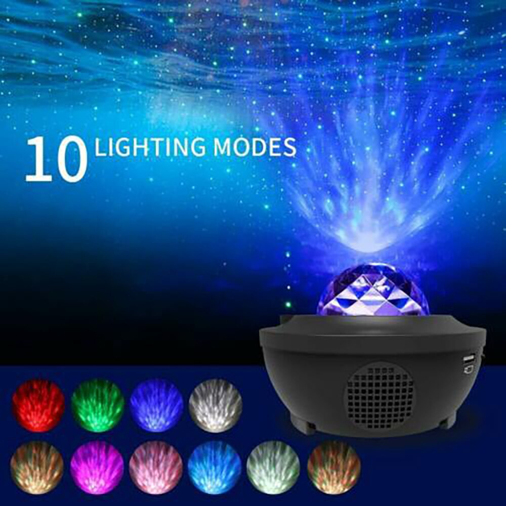 LED Star Projector Night Light 2 In 1 Starry Night Lamp Ocean Wave Projector With Music Bluetooth Speaker Remote Control For Kid
