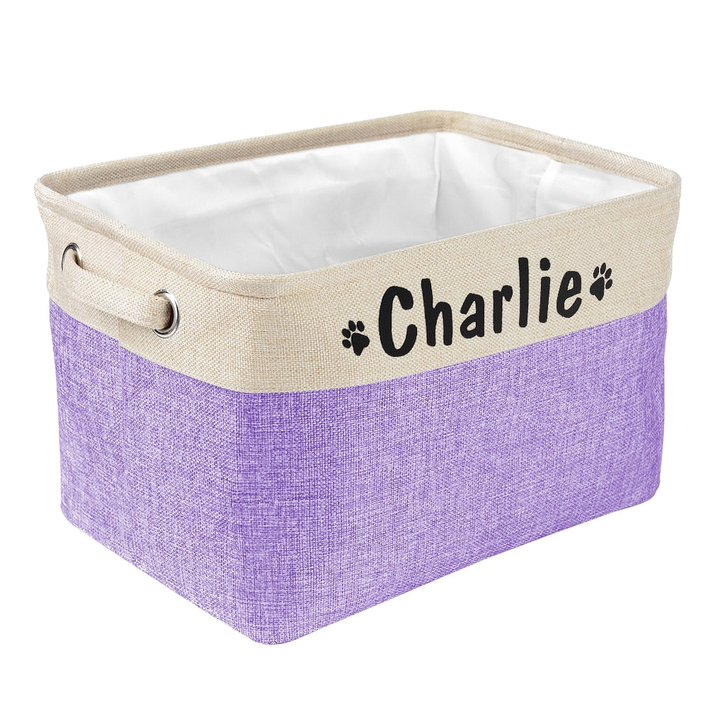 Personalized Pet Storage Box Free Custom Dog Storage Baskets For Dog Toys Clothes No Smell Free Print Dogs Name With Cute Paw