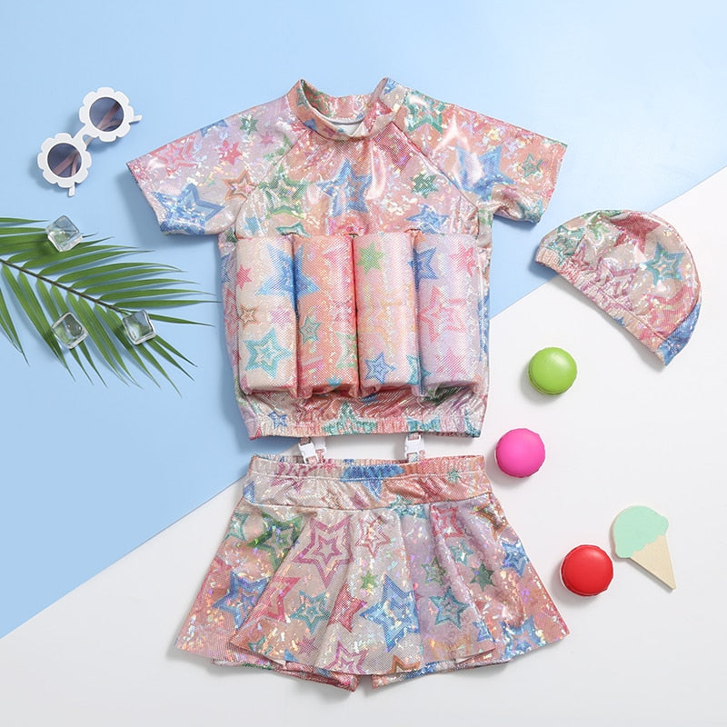 Kids Baby Girl Buoyancy Float Swimsuit With Skitt UV Protection UPF50+ Children Swimwear Baby Learning Swim Dress Bathing Suit