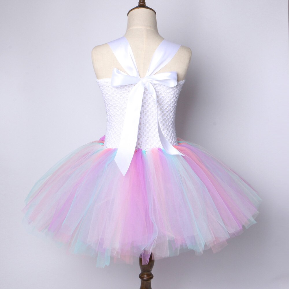 Flower Girls Unicorn Dress Pastel Rainbow Girls Birthday Party Tutu Dress Children Kids Halloween Princess Unicorn Costume 1-14Y