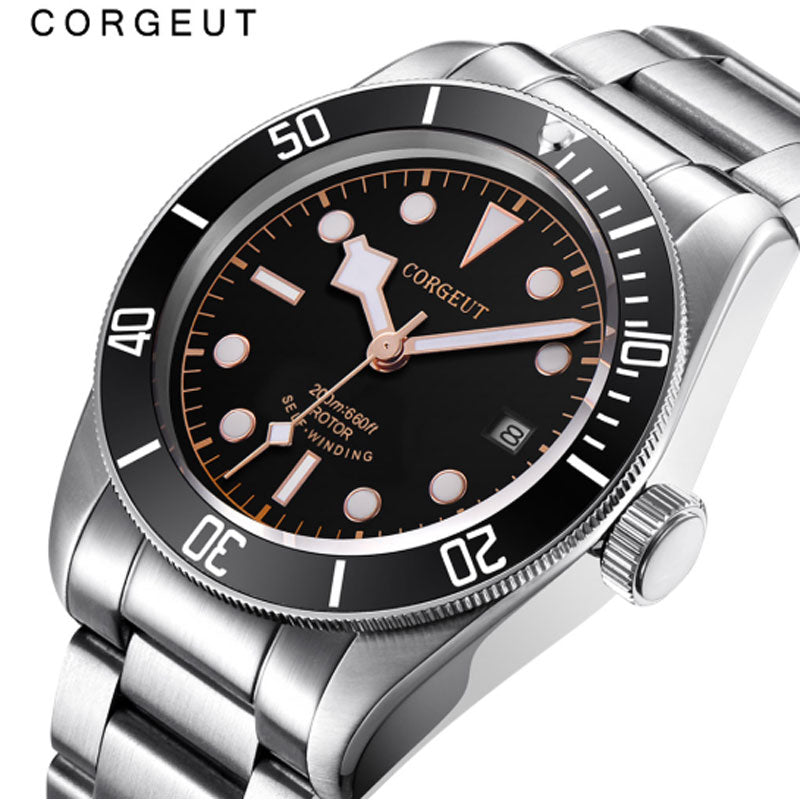 Corgeut Luxury Brand Black Dial Men Japan NH35 Automatic Mechanical Watch Military Sport Swim Steel Mechanical Wrist Watches