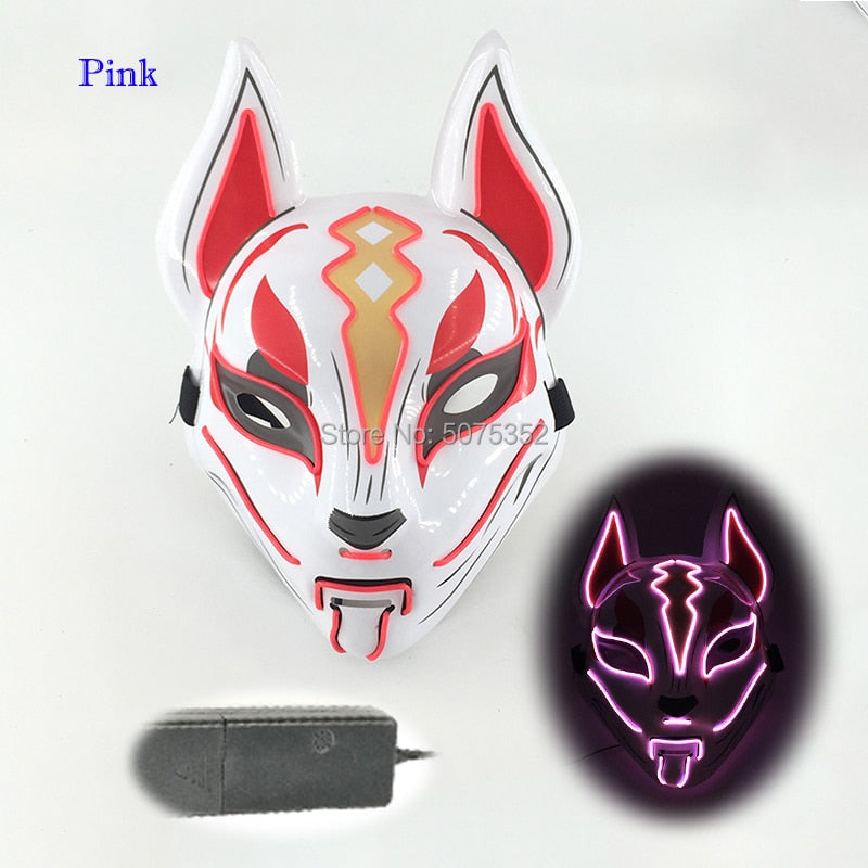 Anime Expro Decor Japanese Fox Mask Neon Led Light Cosplay Mask Halloween Party Rave Led Mask Dance DJ Payday Costume Props