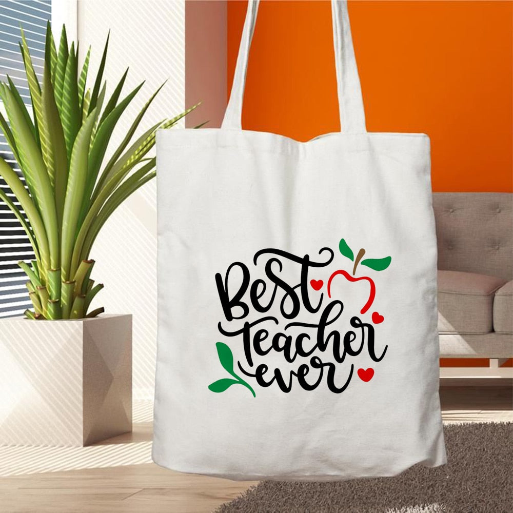 Teacher Life Canvas Shopping Tote Bag Reusable Love Printing Women Eco Shoulder Bag Book Bag Gift for Teacher Handbag Shopper