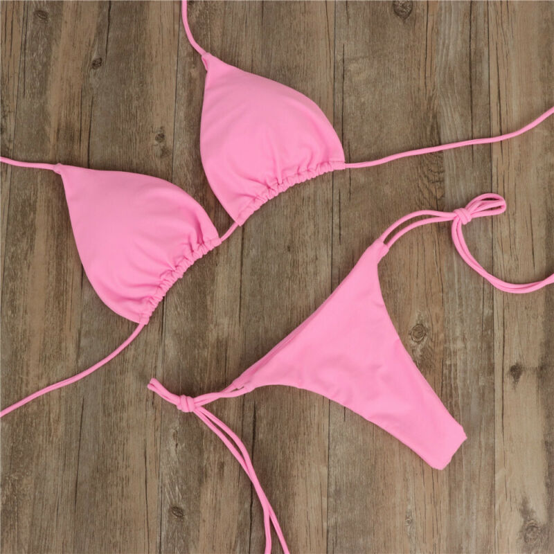 2pcs Sexy Women Summer Swimwear Bikini Set Bra Tie Side G-String Thong Beach e Suit Swimsuit Bathing Suit Swimming Suit