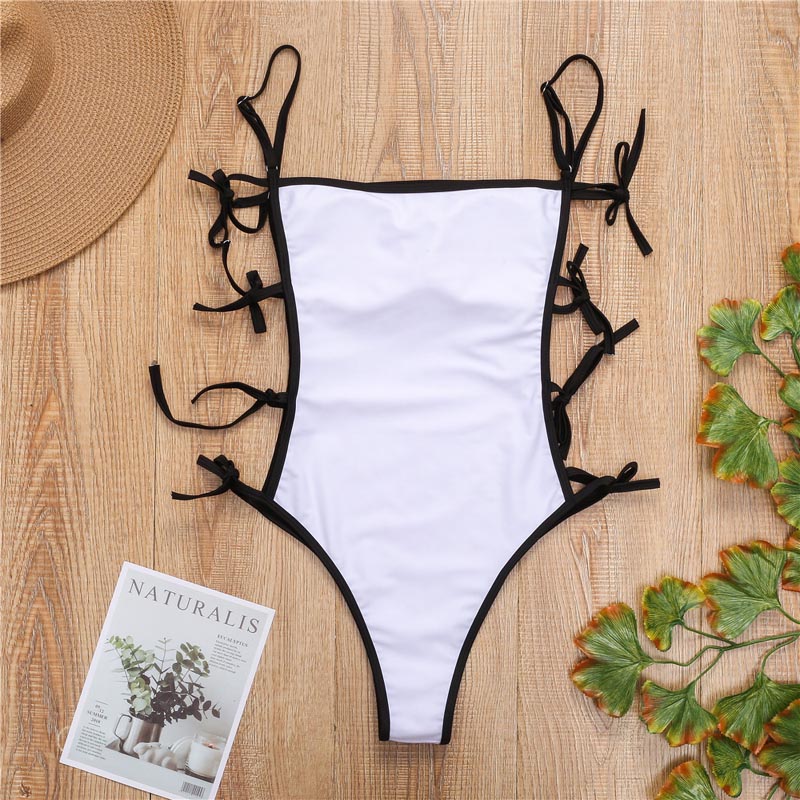 Black White Hollow Out One Piece Swimsuit Female Bather 2020 Women Swimwear Tummy Cut Out Bathing Suit Swim Wear