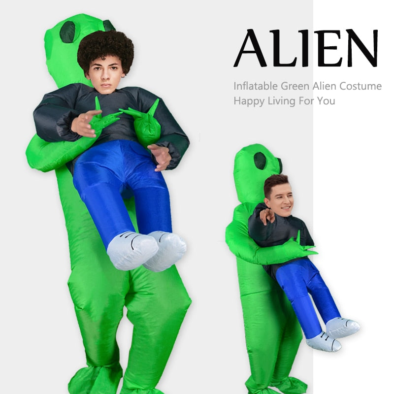 Alien Mascot Costume Green Alien Carrying Human Adult Inflatable Costume Anime Cosplay For Man Women Halloween Costume