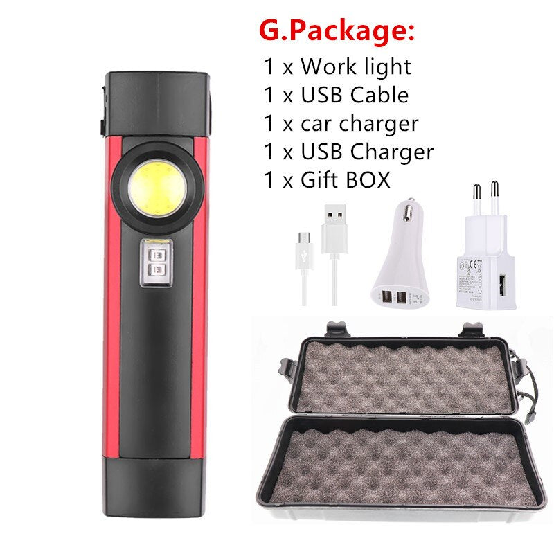 AEFJ Portable 4 Mode COB Flashlight UV Torch USB Rechargeable LED Work Light Magnetic XPE Hanging Hook Lamp For Outdoor Camping