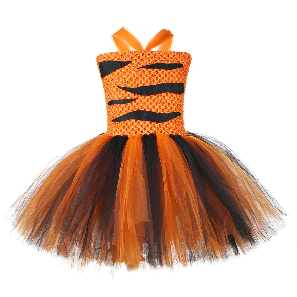 Tiger Tutu Dress Girls Zoo Animal Outfit Halloween Costume for Kids Fancy Clothes Toddlers Baby Girl Birthday Party Dresses 1-14