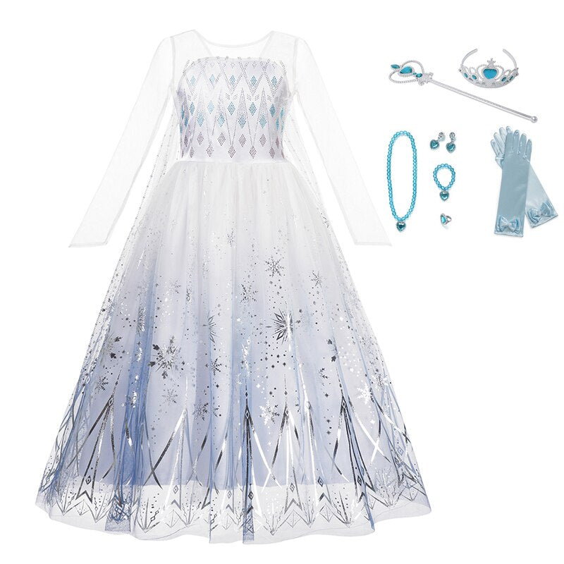 Disney 2022 Snow Queen Elsa Princess Costume Girls Halloween Party Frozen Elsa Dress Up Clothing Kids Sequins Dresses Vestidos