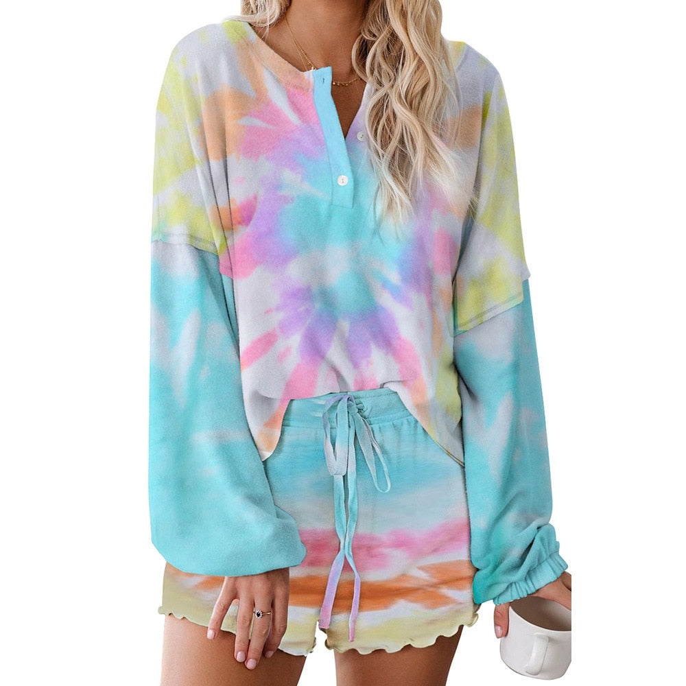 Popular women suits pajamas long sleeved tops and shorts two piece pleated ruffled short casual suits ins hot set