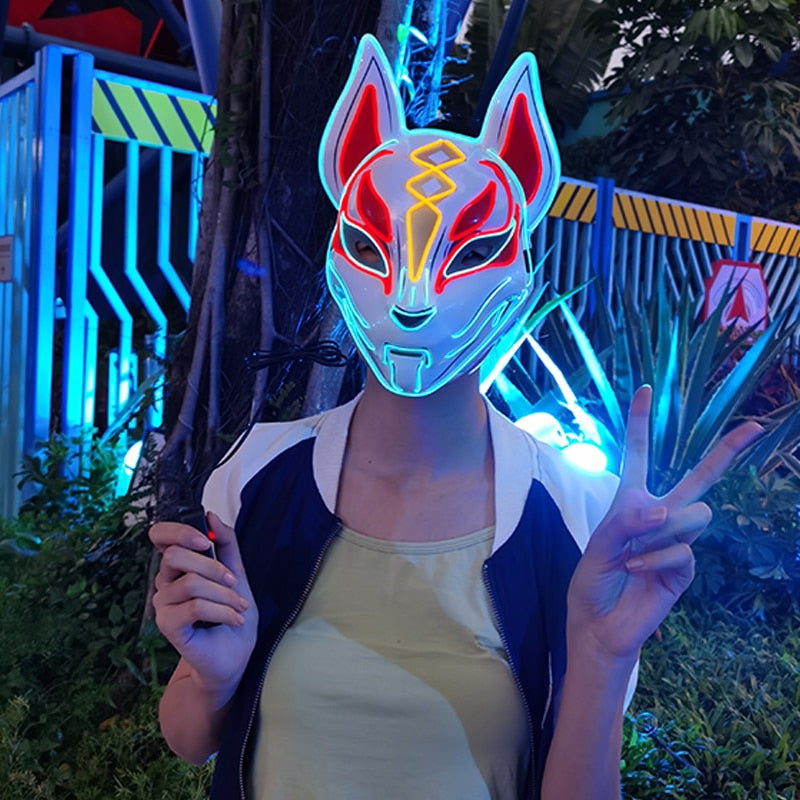 Anime Expro Decor Japanese Fox Mask Neon Led Light Cosplay Mask Halloween Party Rave Led Mask Dance DJ Payday Costume Props