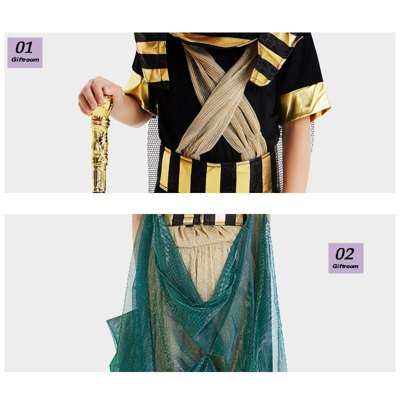 Halloween Costumes for Kids Boy Girl Ancient Egypt Egyptian Pharaoh Cleopatra Dress Cosplay Prince Princess Fancy Carnival Party
