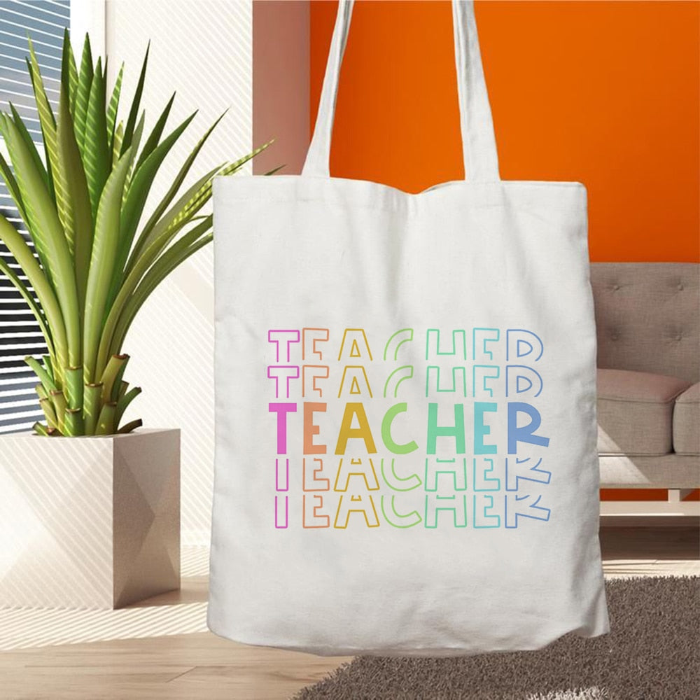 Teacher Life Canvas Shopping Tote Bag Reusable Love Printing Women Eco Shoulder Bag Book Bag Gift for Teacher Handbag Shopper