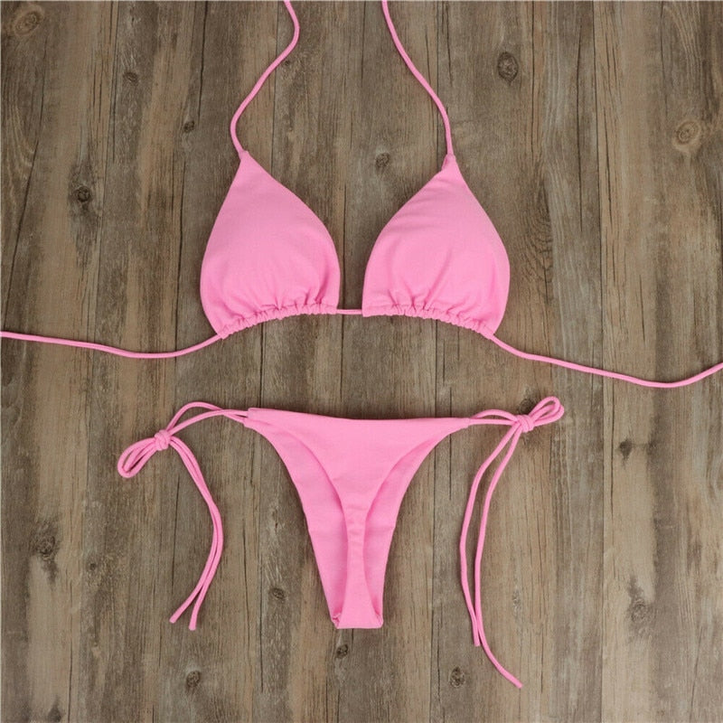 2pcs Sexy Women Summer Swimwear Bikini Set Bra Tie Side G-String Thong Beach e Suit Swimsuit Bathing Suit Swimming Suit