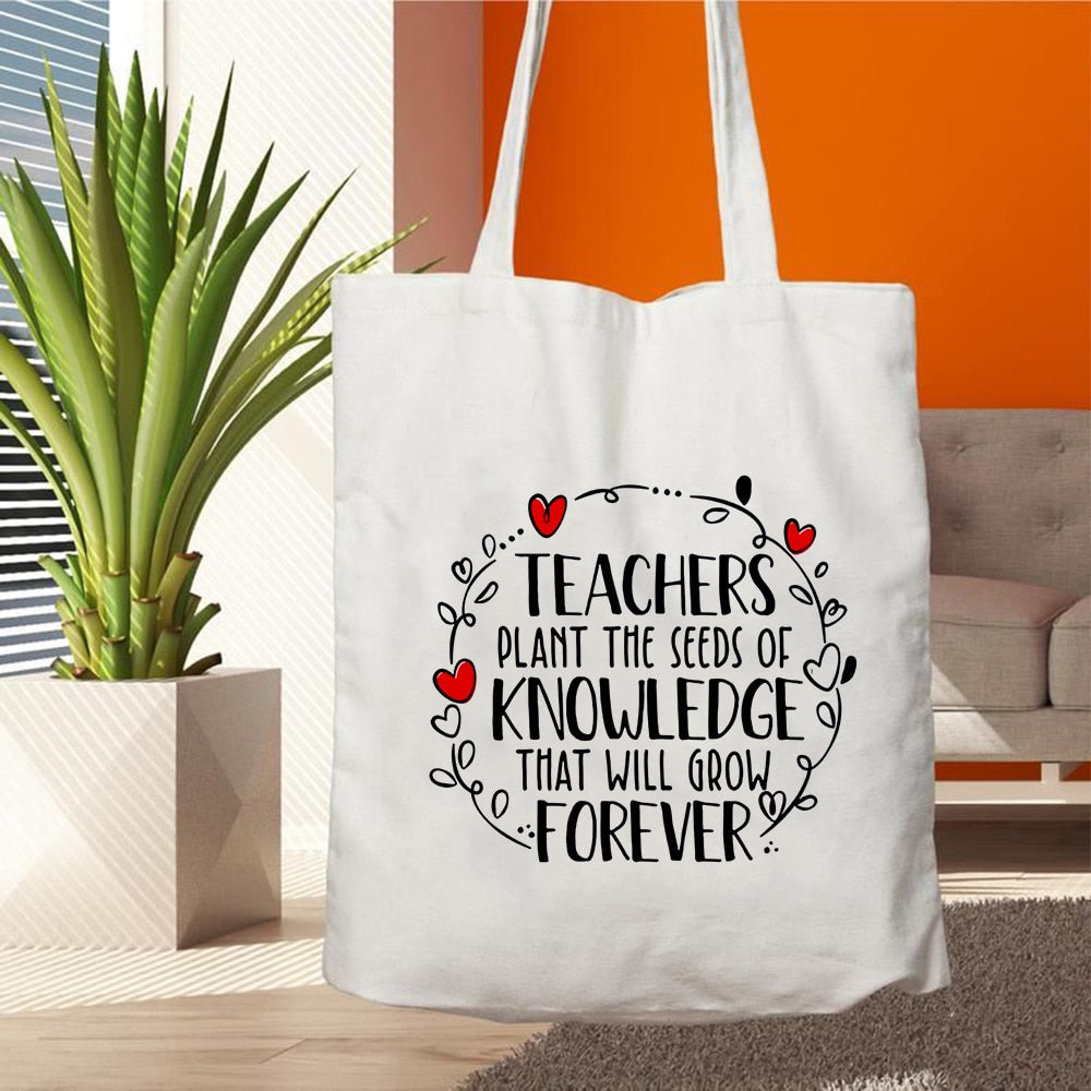 Teacher Life Canvas Shopping Tote Bag Reusable Love Printing Women Eco Shoulder Bag Book Bag Gift for Teacher Handbag Shopper