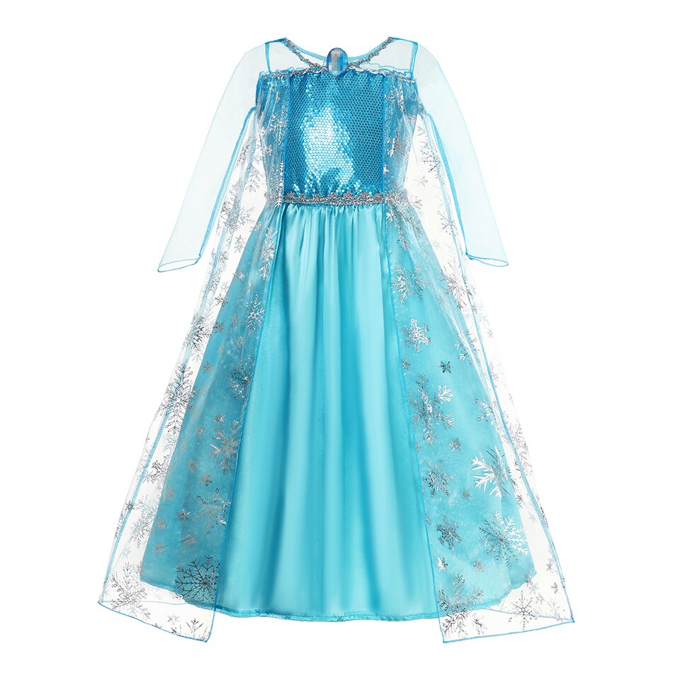 Disney 2022 Snow Queen Elsa Princess Costume Girls Halloween Party Frozen Elsa Dress Up Clothing Kids Sequins Dresses Vestidos