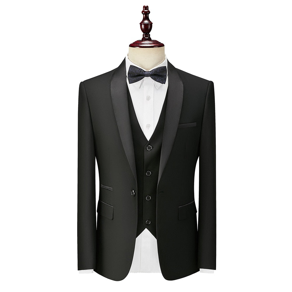 3 Piece Boyfriend Men Suits for Slim Fit Wedding Tuxedos Black Formal Groom Jacket Pants Vest Ready in Stock