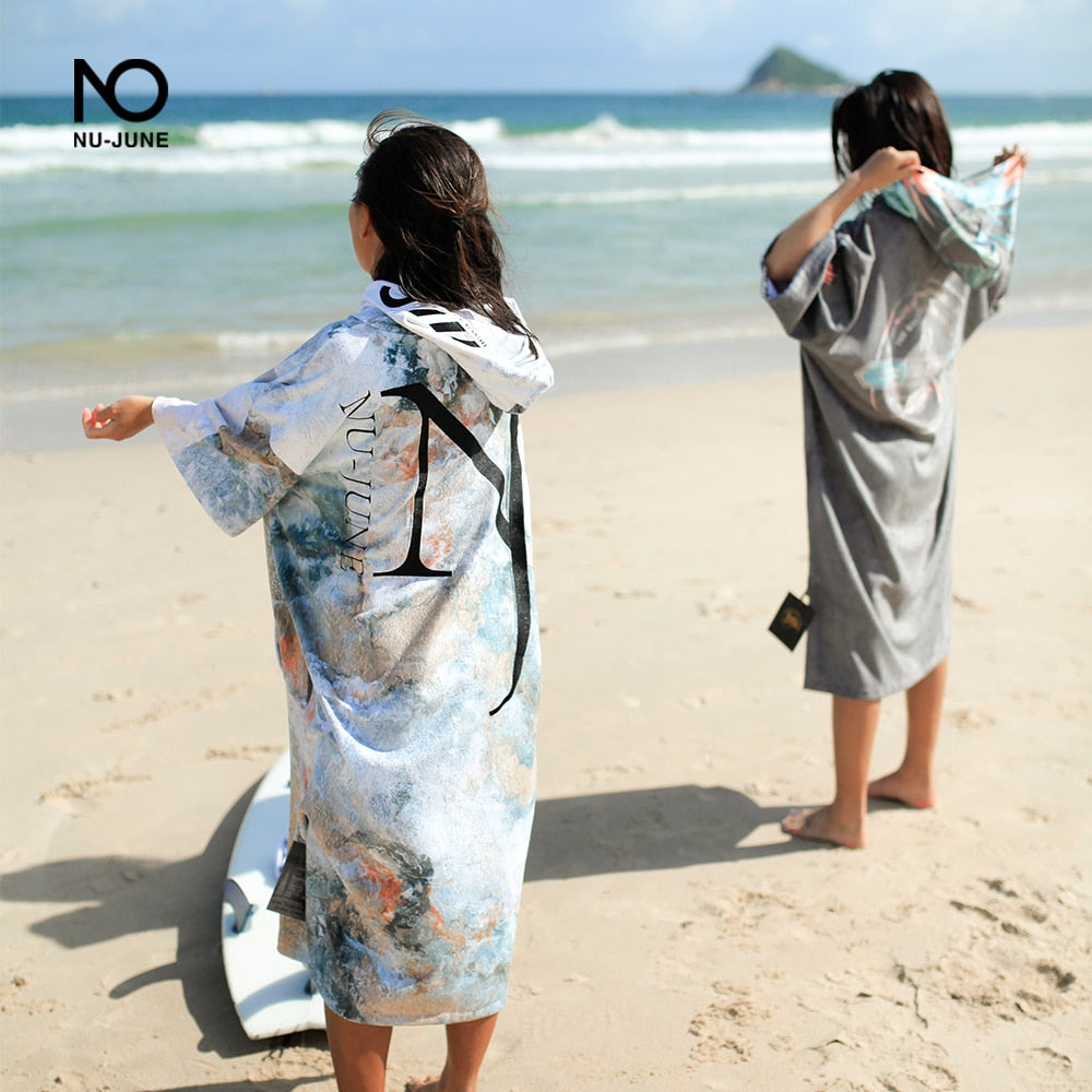 Nu-June Microfiber Quick Dry Wetsuit Changing Robe Poncho towel With Hood for Swim Beach towel Lightweight Beach Surf Poncho