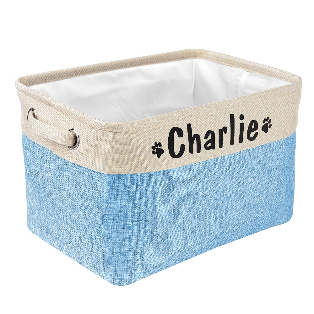 Personalized Pet Storage Box Free Custom Dog Storage Baskets For Dog Toys Clothes No Smell Free Print Dogs Name With Cute Paw