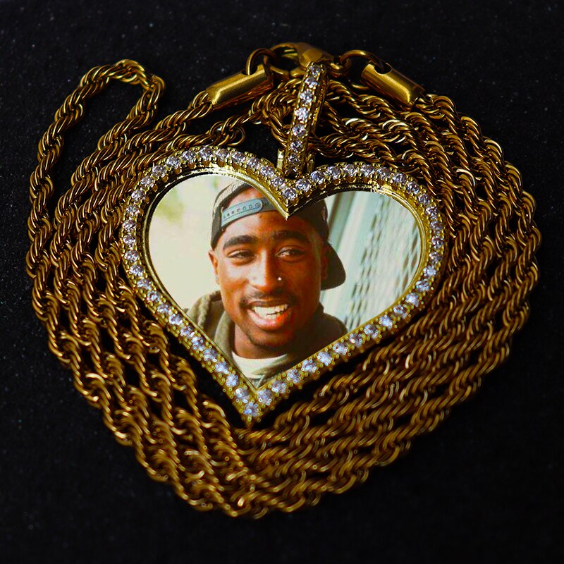 D&Z Custom Made Photo Heart Medallions Necklace & Pendant With 4mm Tennis Chain AAA Cubic Zircon Men's Hip hop Jewelry
