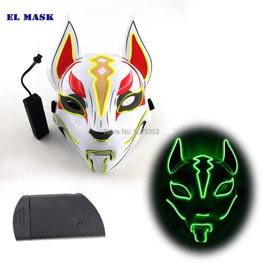 Anime Expro Decor Japanese Fox Mask Neon Led Light Cosplay Mask Halloween Party Rave Led Mask Dance DJ Payday Costume Props