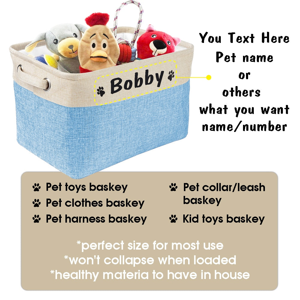 Personalized Pet Storage Box Free Custom Dog Storage Baskets For Dog Toys Clothes No Smell Free Print Dogs Name With Cute Paw