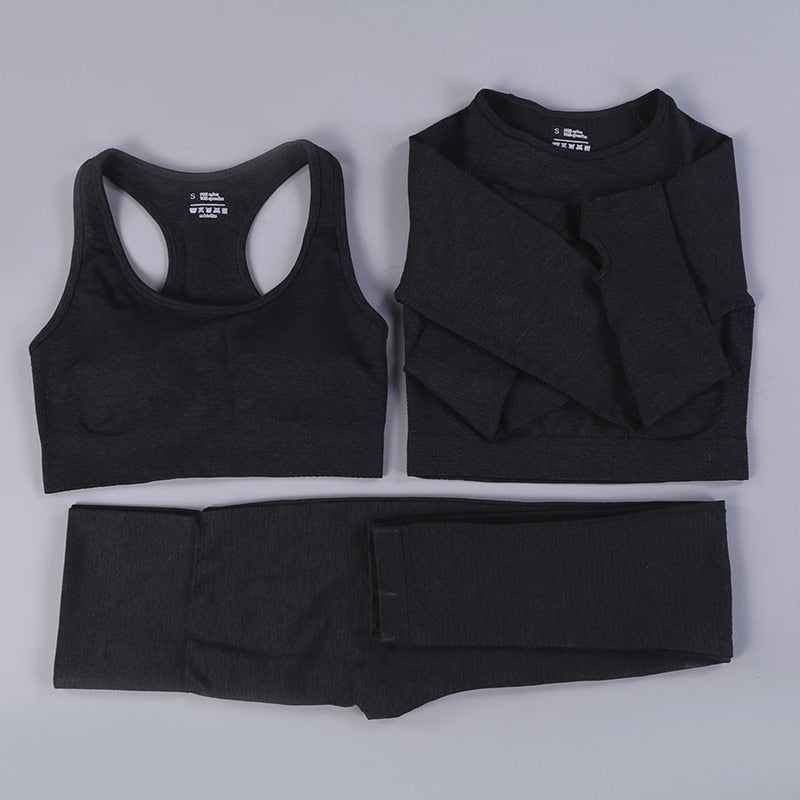 GYMS 2/3PCS Seamless Women Yoga Set Workout Sportswear Gym Clothing Fitness Long Sleeve Crop Top High Waist Leggings Sports Suit