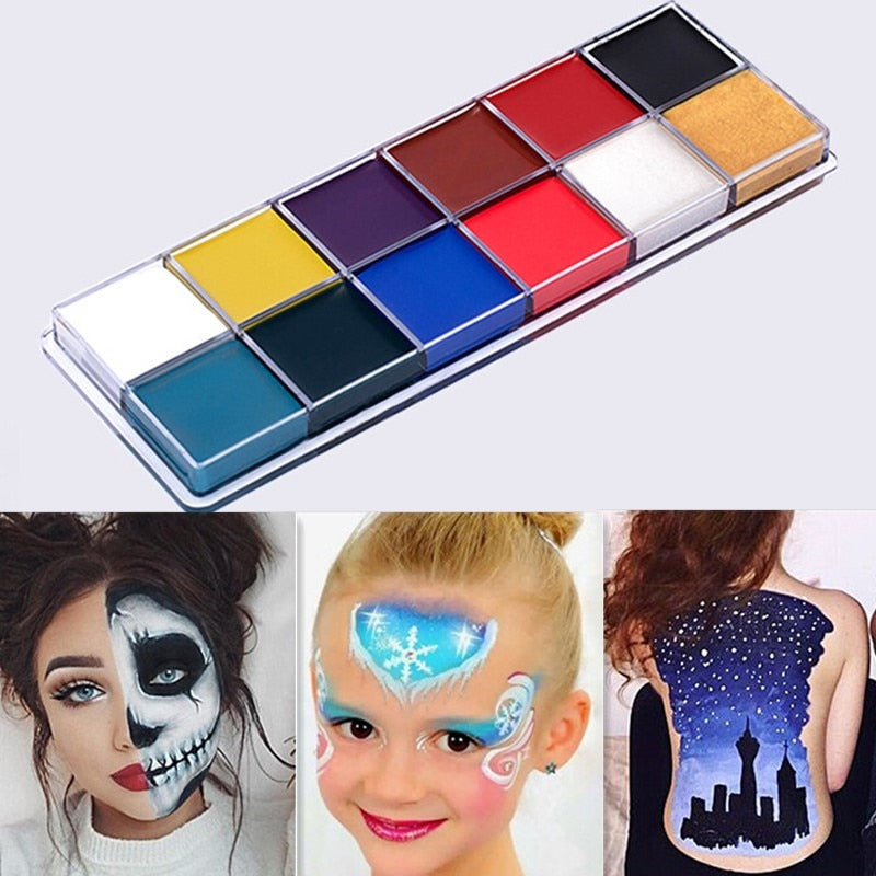 12 Colors Body Painting Play Clown Face Body Art Painting Oil Painting Tattoo Halloween Party Makeup Cosmetic Bodypainting