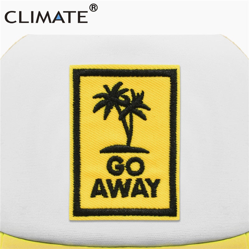 CLIMATE Go Away Trucker Cap Hat Seaside Vacation Caps Sandbeach Coconut Holiday Mesh Cap HipHop Hat for Men Women Youth