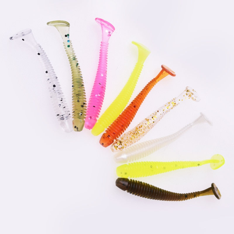 20 or 50Pcs Jig Wobblers Fishing Lure Silicone 5cm 0.8g Worm Soft Bait Spiral Tail Swim Artificial Baits Carp Bass Pesca Tackle