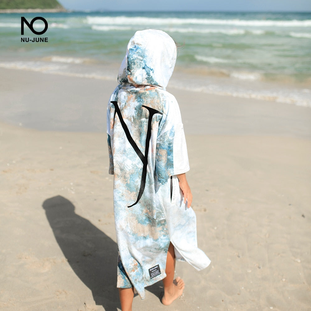 Nu-June Microfiber Quick Dry Wetsuit Changing Robe Poncho towel With Hood for Swim Beach towel Lightweight Beach Surf Poncho