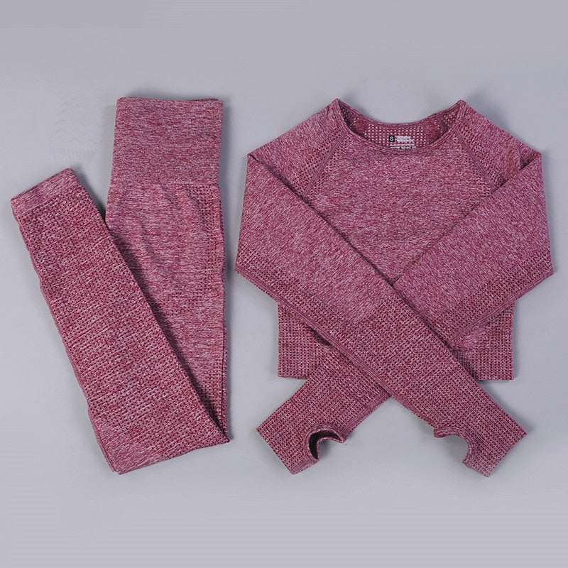 GYMS 2/3PCS Seamless Women Yoga Set Workout Sportswear Gym Clothing Fitness Long Sleeve Crop Top High Waist Leggings Sports Suit