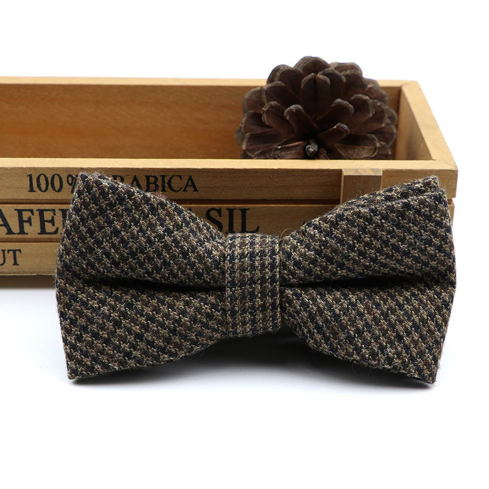 High Quality Men's Wool Cotton Bow Tie For Men Wedding Business Butterfly Solid Plaid Bowtie England Cravat Clothing Accessories