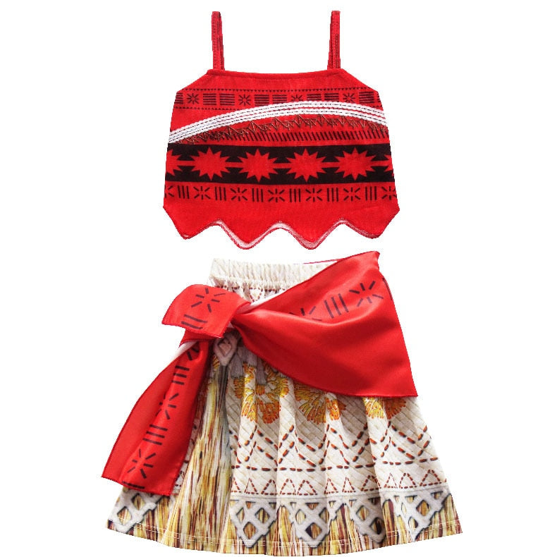 Princess Moana Cosplay Costume for Children Vaiana dress Costume with Necklace for Halloween Costumes for Kids Girls Gifts