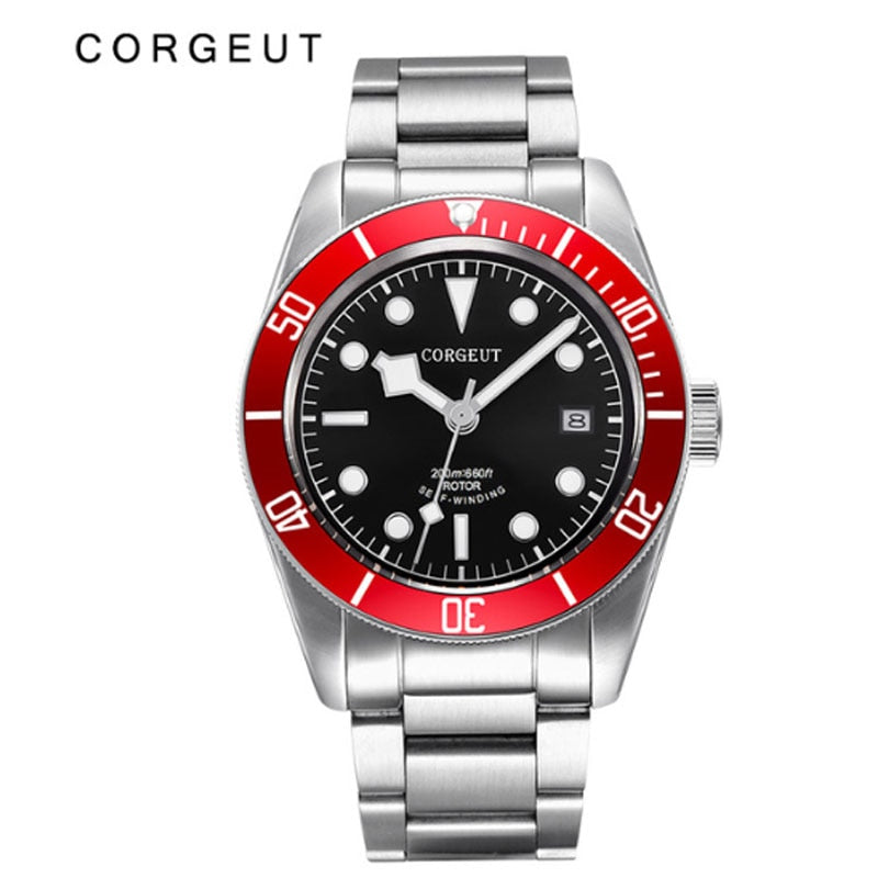 Corgeut Luxury Brand Black Dial Men Japan NH35 Automatic Mechanical Watch Military Sport Swim Steel Mechanical Wrist Watches