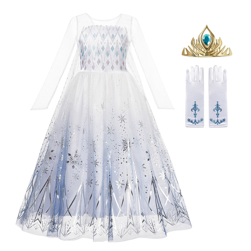 Disney 2022 Snow Queen Elsa Princess Costume Girls Halloween Party Frozen Elsa Dress Up Clothing Kids Sequins Dresses Vestidos