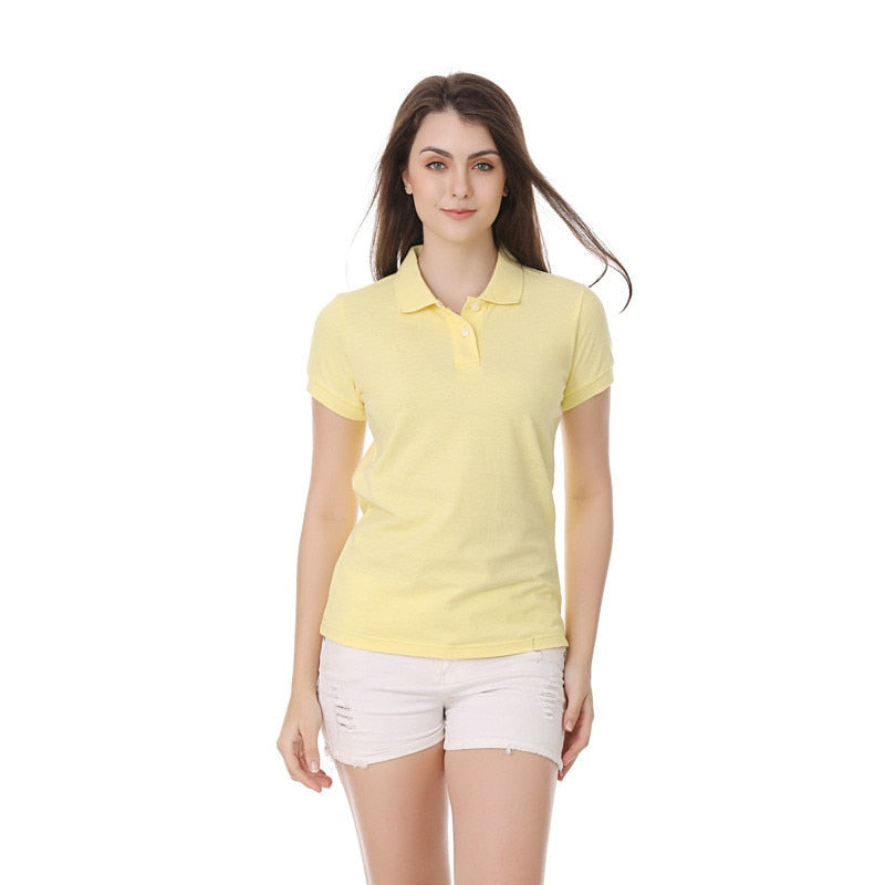 Multicolor Women's POLO Shirt Short-Sleeve Summer Tops Lapel Slim Fit Elastic Shirt Collar Bottoming Shirt 100% Cotton Tops