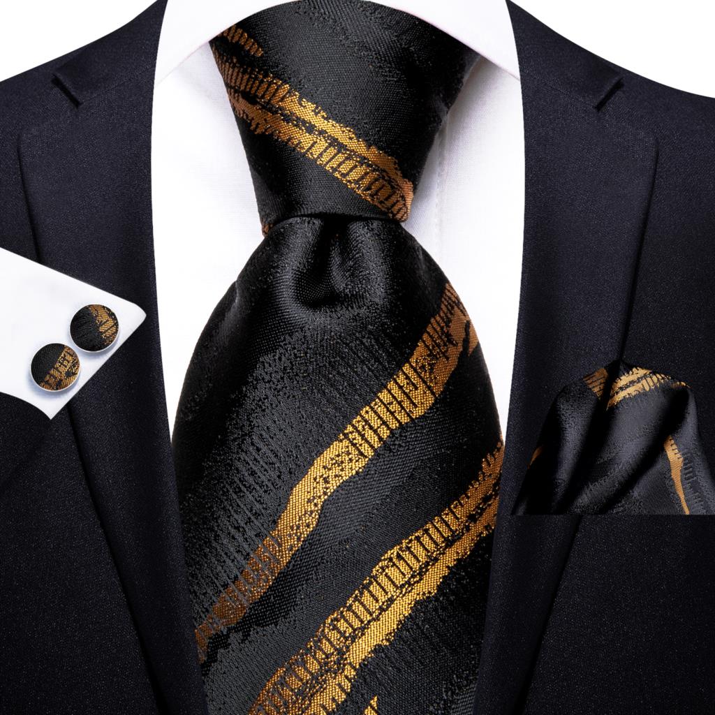 Black Red Striped Silk Wedding Tie For Men Handky Cufflink Gift Men Necktie Fashion Business Party Dropshiping Hi-Tie Designer