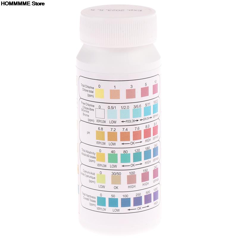 50 Pcs/Bottle 6 In 1 Multipurpose Chlorine PH Test Strips SPA Swimming Pool Water Tester Paper