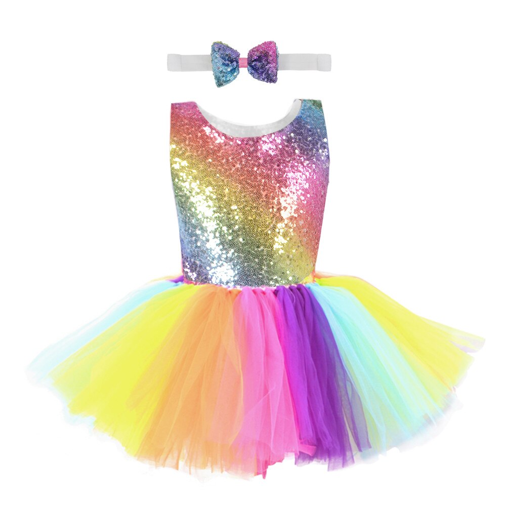 Rainbow Sequins Tutu Dress for Kids Fashion Backless Sleeveless Tulle Dress Girls Clothes Colorful Children Girl Party Dress 2-8