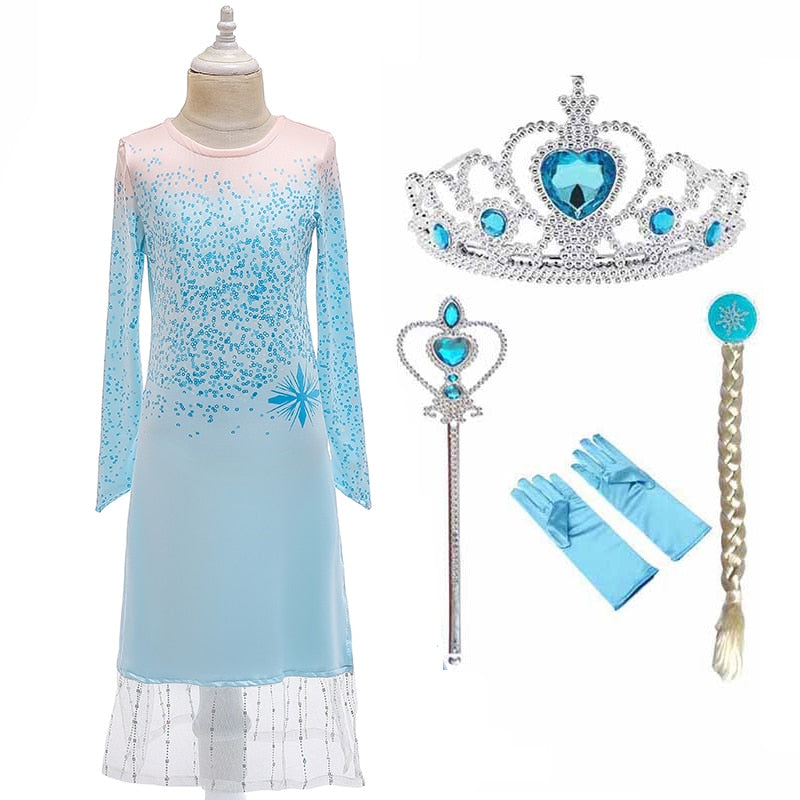Frozen Elsa Girl Princess Dress 3-12Y Winter Baby Girl Clothes Kids Halloween Party Cosplay Costume Children Anna Dress 3 to 12Y