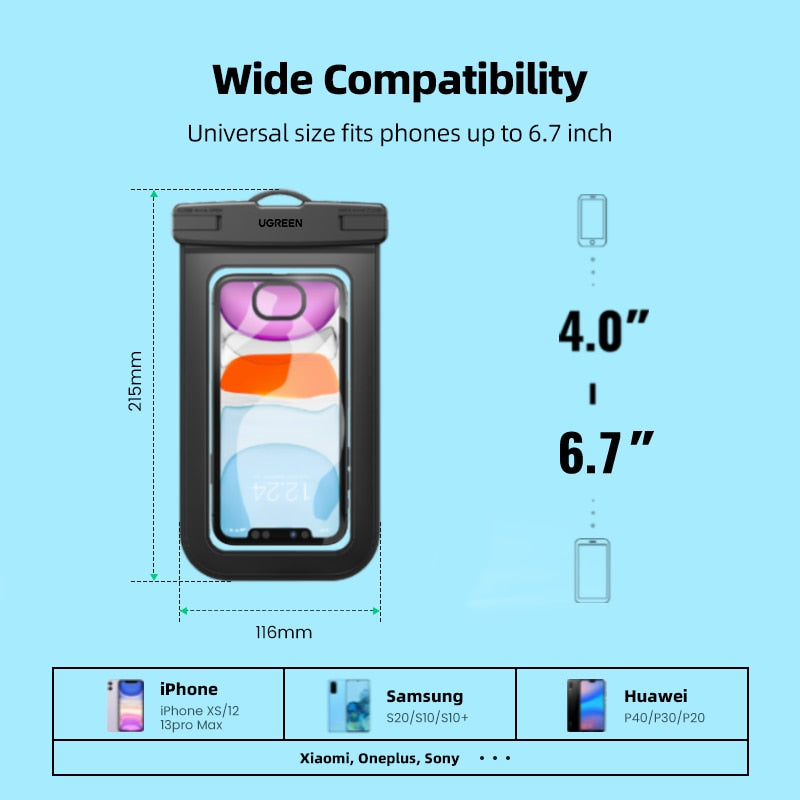 UGREEN IPX8 Waterproof Phone Case Bag For iPhone 14 13 12 Pro Max Protective Case For Samsung Xiaomi Universal Swim Pouch Bag