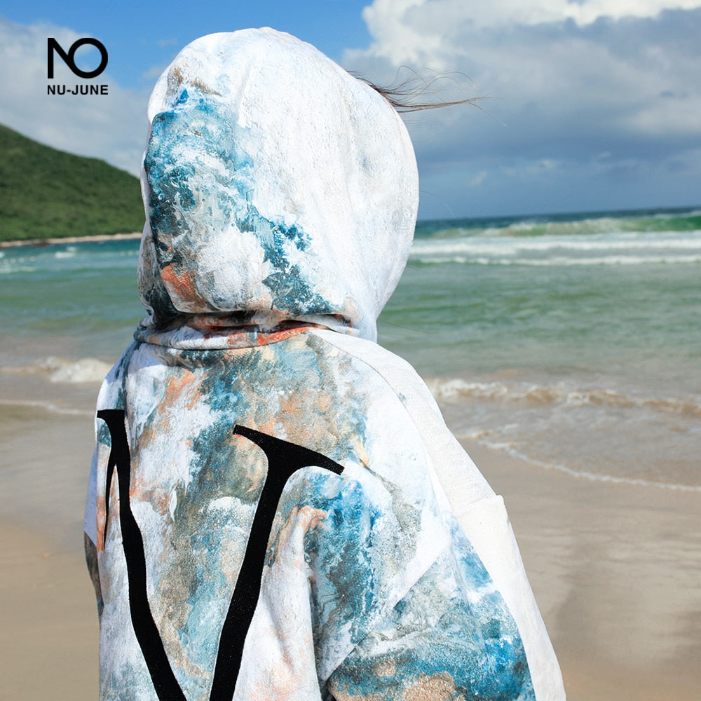 Nu-June Microfiber Quick Dry Wetsuit Changing Robe Poncho towel With Hood for Swim Beach towel Lightweight Beach Surf Poncho
