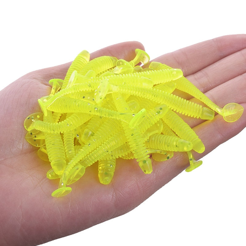 20 or 50Pcs Jig Wobblers Fishing Lure Silicone 5cm 0.8g Worm Soft Bait Spiral Tail Swim Artificial Baits Carp Bass Pesca Tackle