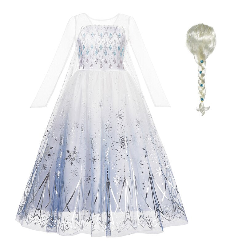 Disney 2022 Snow Queen Elsa Princess Costume Girls Halloween Party Frozen Elsa Dress Up Clothing Kids Sequins Dresses Vestidos